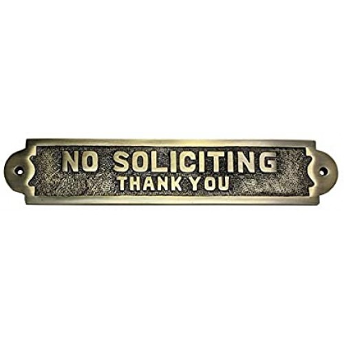 Large No Soliciting Brass Door Sign
